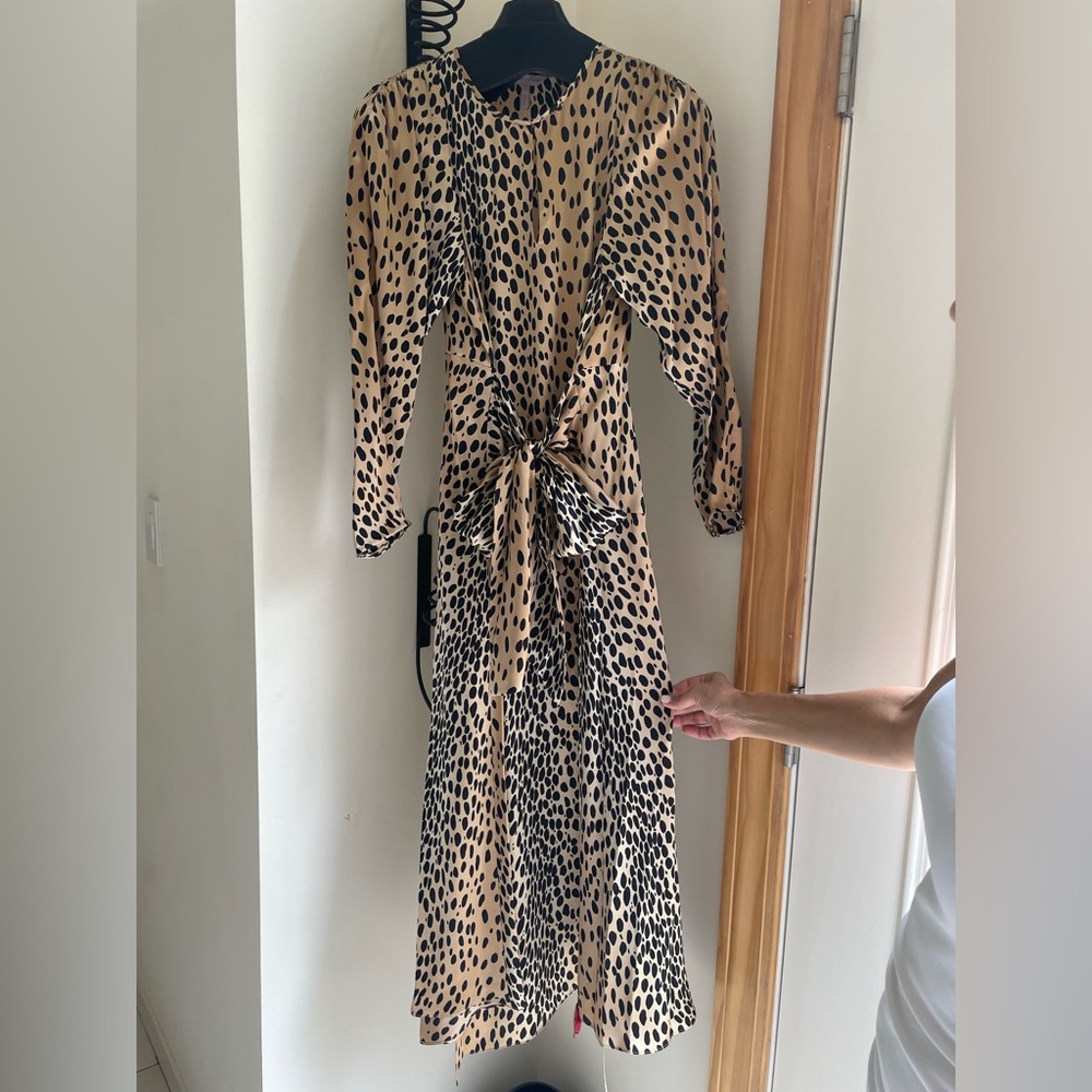NWT Rebecca Taylor silk leopard long sleeve tie dress